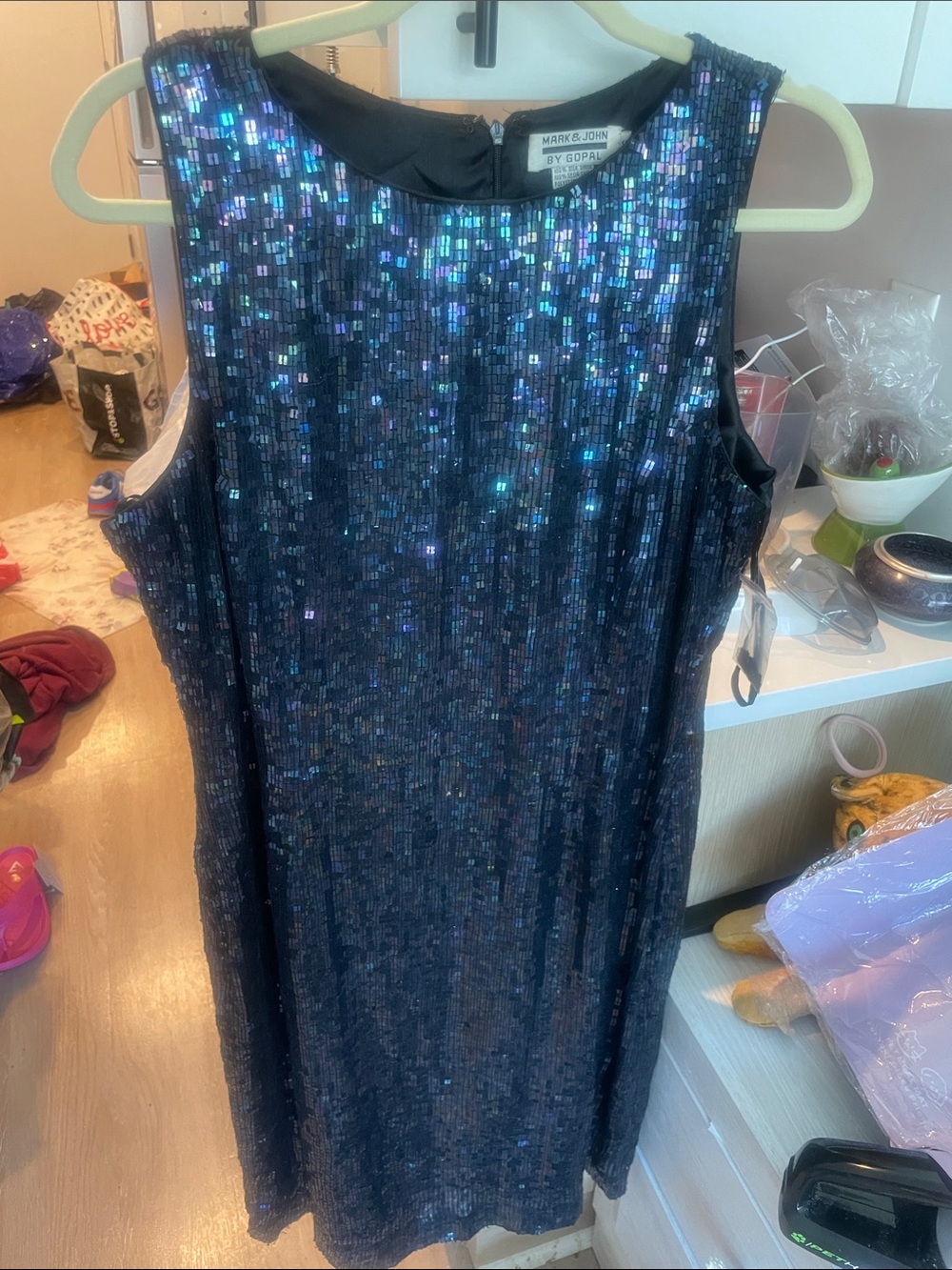 Navy Sequin Sleeveless Dress